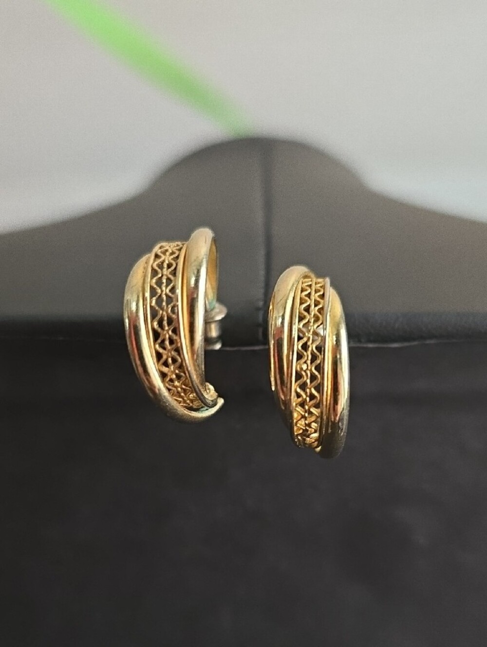 Gold Braided Detail Half Hoop Earrings - Women's Jewelry - Picture 3 of 9